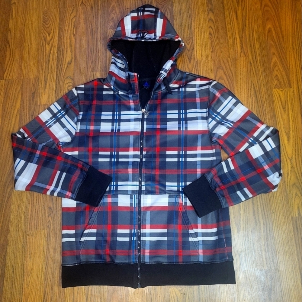 Firefly Mens Large Full Zip Hoodie Plaid Striped Hooded Jacket Casual Streetwear